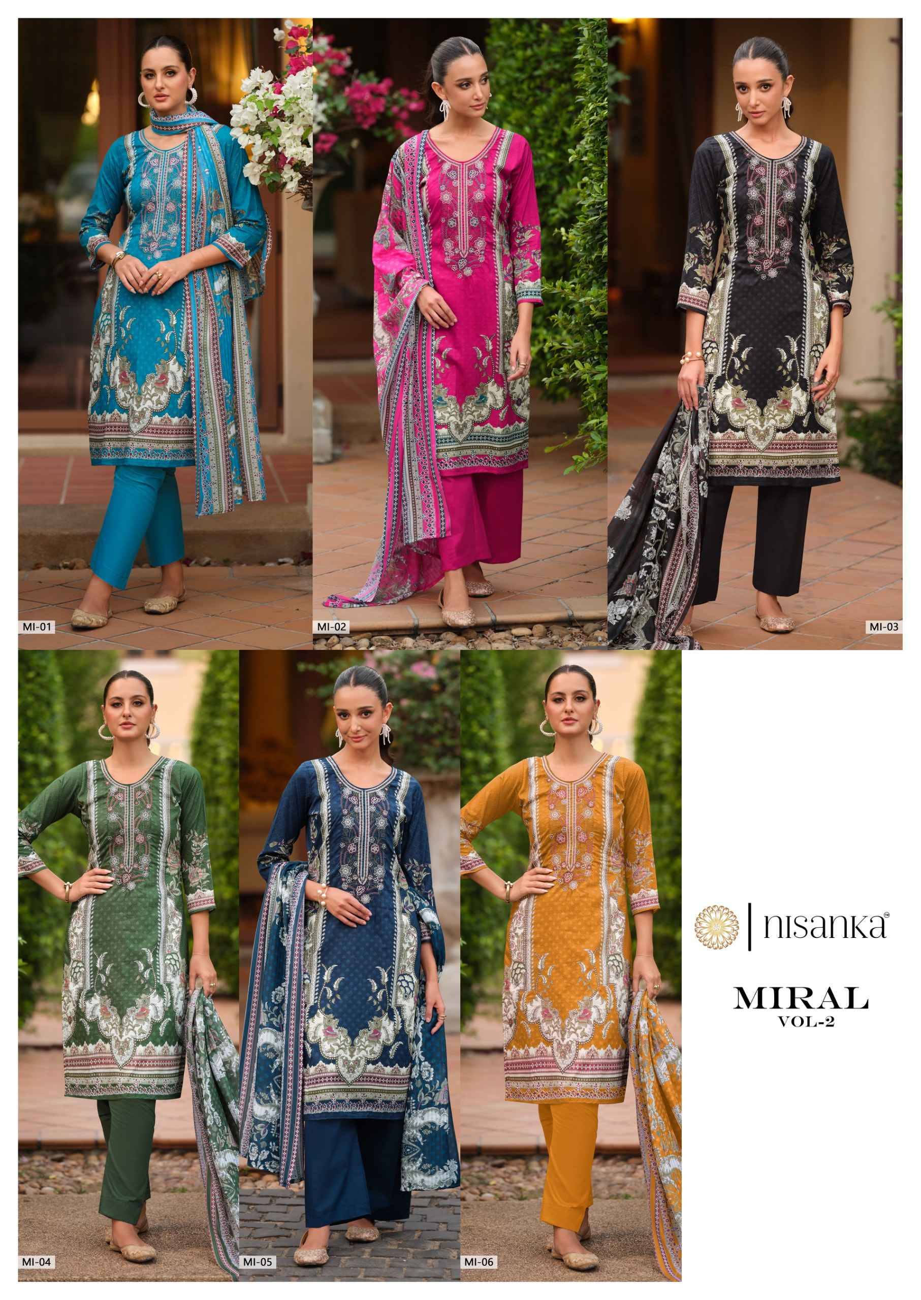 MIRAAL LUXURY LAWN - 2 By Nisanka 01 to 06 Series Wholesale Designer Festive Suits Collection Beautiful Stylish Fancy Colorful Party Wear & Occasional Wear Pure Viscose Lawn Print Dresses At Wholesale Price